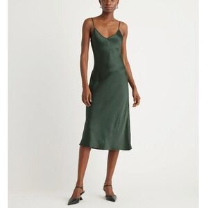 NWT Quince Washable Silk Slip Dress Forest Green Midi Size 2X